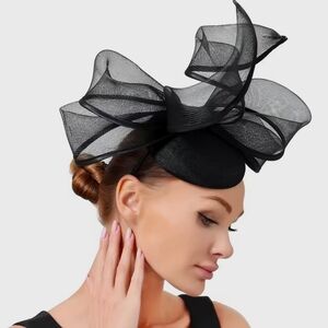 Beloved Millinery Fascinator Black High Sculpted Ribbon Tea Derby Church Hat NWT